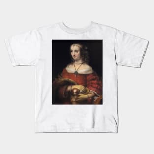 Portrait of a Lady with a Lap Dog by Rembrandt Kids T-Shirt